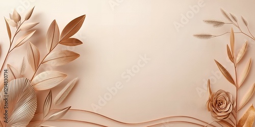 Elegant Rose Gold Dried Floral Arrangement on Peach Background Minimalist Botanical Design