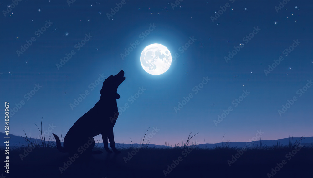 Silhouette of a howling dog under full moon, great for Halloween, mystery blogs, or night-themed designs Silhouette of a howling dog under full moon, great for Halloween, mystery blogs, or night-themed designs