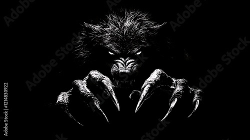 Obraz na płótnie A terrifying wolf demon with jagged claws standing tall in the shadows w salonie