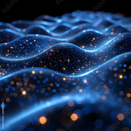 Abstract Blue Wavy Backgrou...