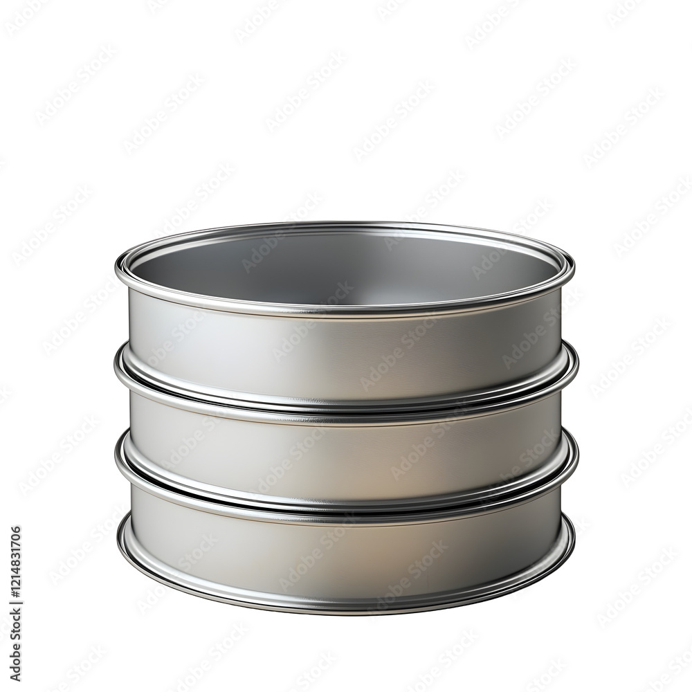 Photography of a Nested Set of Circular Metallic Cake Pans on Clean White Background Photography of a Nested Set of Circular Metallic Cake Pans on Clean White Background