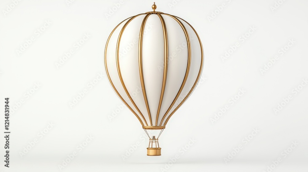 Obraz premium A vintage hot air balloon with a classic design, featuring a white fabric envelope and golden accents, symbolizing freedom and adventure in the sky.