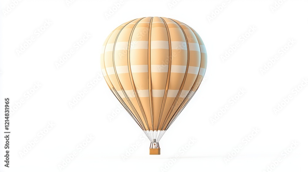 Fototapeta premium A vintage hot air balloon in neutral tones floats gracefully against a white background, symbolizing adventure and freedom in travel.