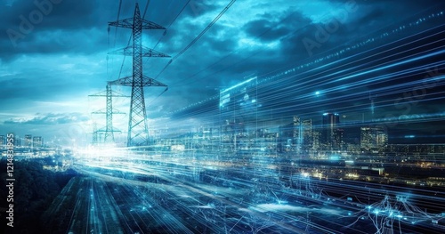 Modern electrical pylons integrate smart grid technologies for better efficiency.