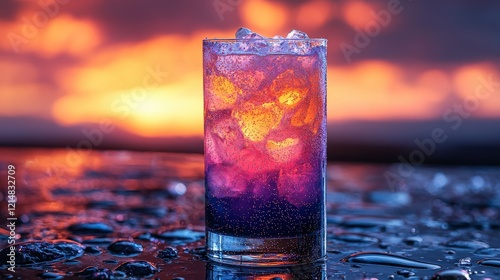 Spectacular Sunset Cocktail with Vibrant Purple and Orange Layers