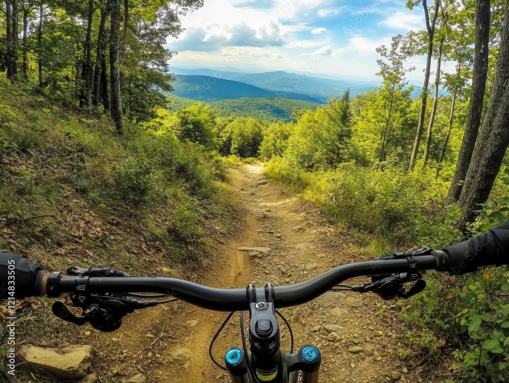 Mountain biking on a thrilling trail with stunning views. Mountain biking on a thrilling trail with stunning views.