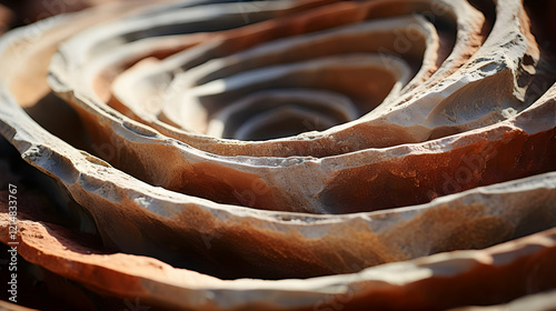 Close-up of weathered, laye...