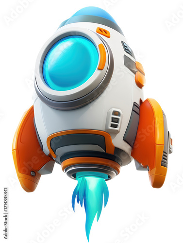 Isolated Cartoon Rocket with Launch Flames