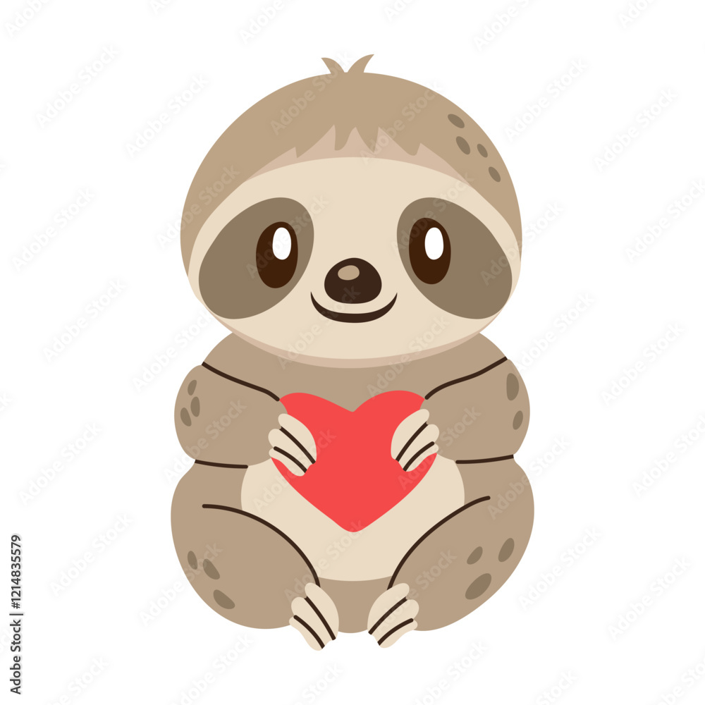 Cute sloth holding a red heart with a friendly smile on a white background. Adorable animal illustration perfect for Valentine's Day, cards, prints, and childrens designs. Cute sloth holding a red heart with a friendly smile on a white background. Adorable animal illustration perfect for Valentine's Day, cards, prints, and childrens designs.