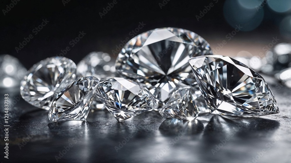 Brilliantly cut diamonds sparkling under focused light, displaying unparalleled clarity, luxury, and craftsmanship, ideal for concepts of elegance and preciousness Brilliantly cut diamonds sparkling under focused light, displaying unparalleled clarity, luxury, and craftsmanship, ideal for concepts of elegance and preciousness