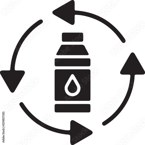 illustration of a silhouette icon of a liquid bottle in circulation