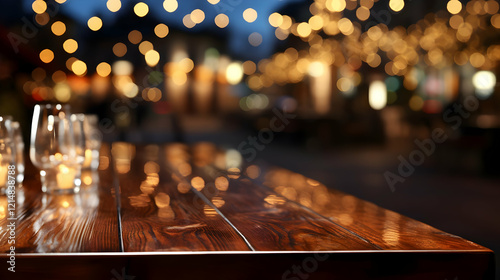 Empty Wooden Table Top with...