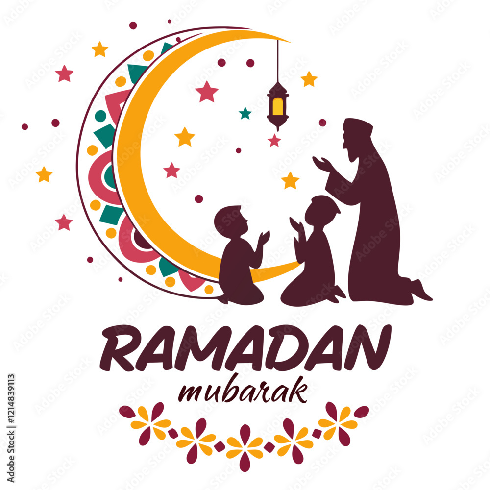 Fototapeta premium happy ramadan mubarak silhouette vector illustration background design