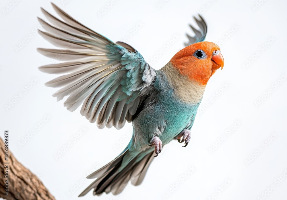 Naklejka premium Vibrant Bird in Mid-Flight Capturing the Beauty of Nature with Flawless Feathers and Striking Colors Against a Soft Background