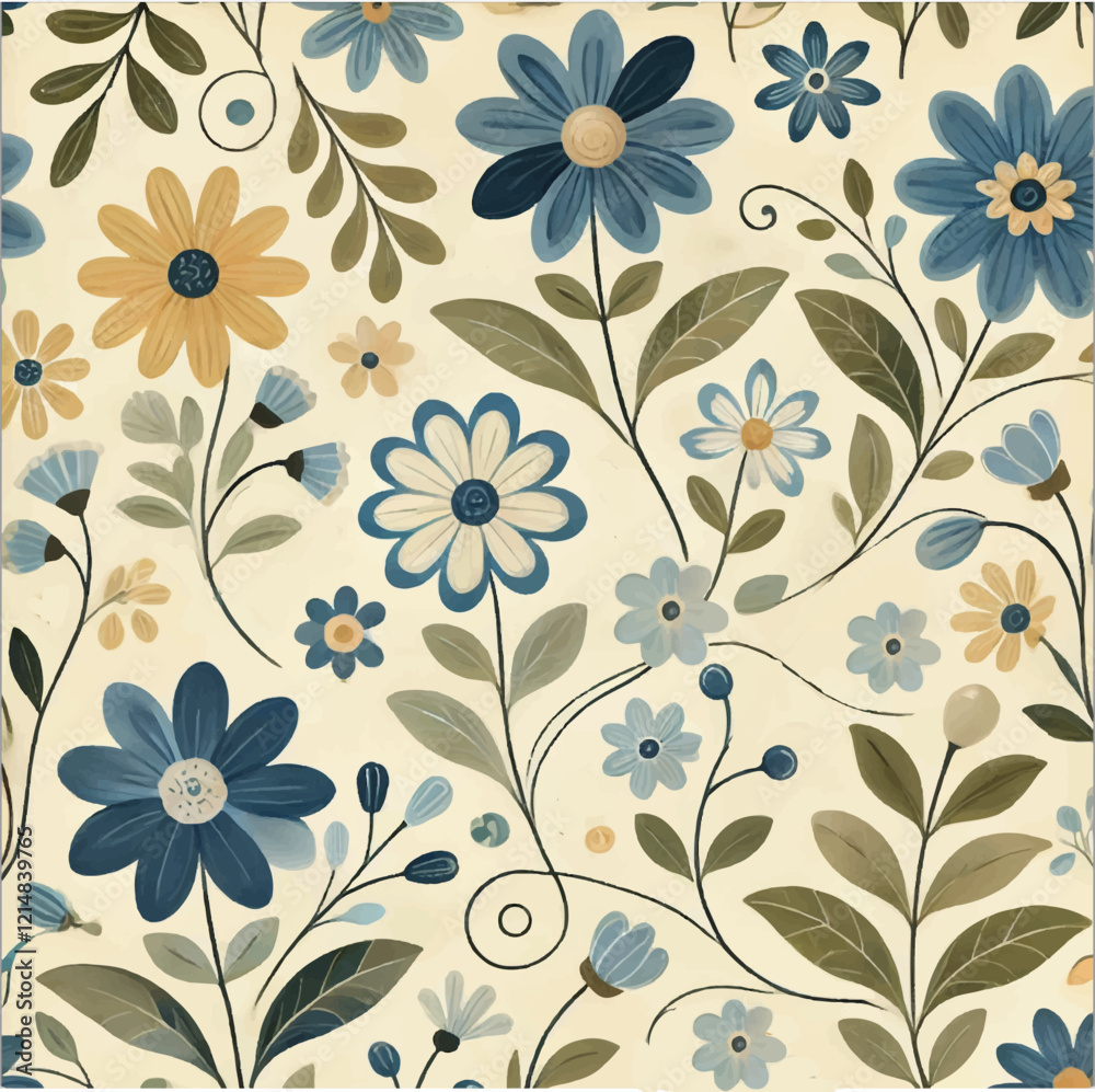 BLUE YELLOW FLORAL BACKGROUND PRINT IN VECTOR BLUE YELLOW FLORAL BACKGROUND PRINT IN VECTOR