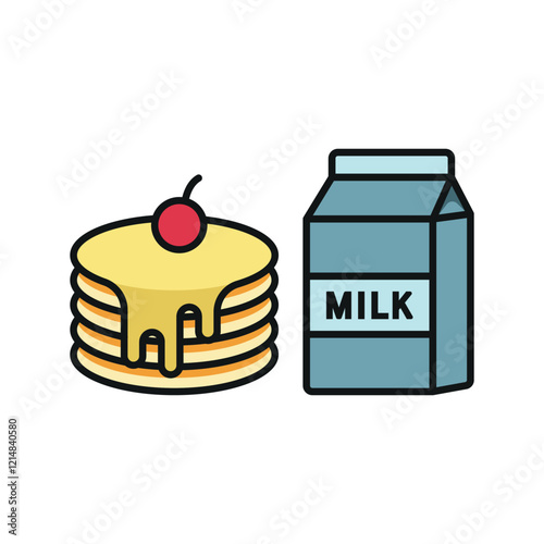 Milk and pancake set food icon featuring a clean and modern design, ideal for breakfast menus, food delivery services, and cafe branding