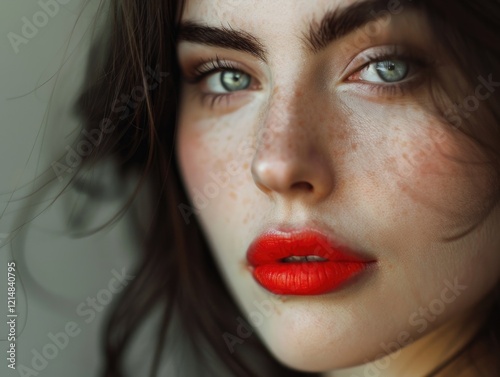 Skin tone makeup beauty vibrant lips gloss portrait modern art trendy fashion style profile closeup youthful appearance photo