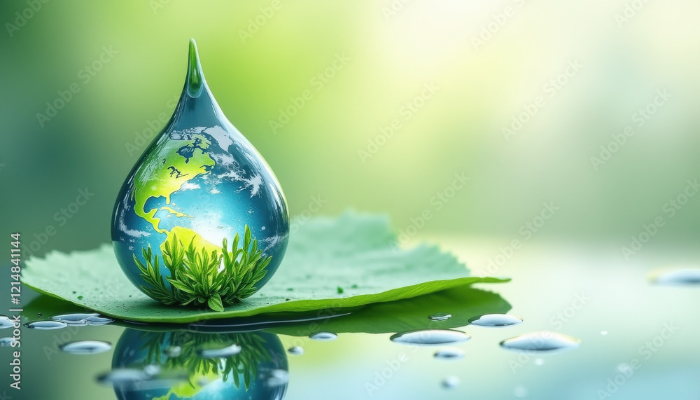 Obraz premium Water drop with Earth inside, symbolizing environmental awareness for eco-campaigns