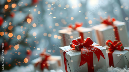 White Gift Boxes with Red R...
