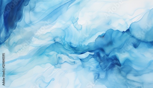 Abstract blue flowing water watercolor illustration close-up.