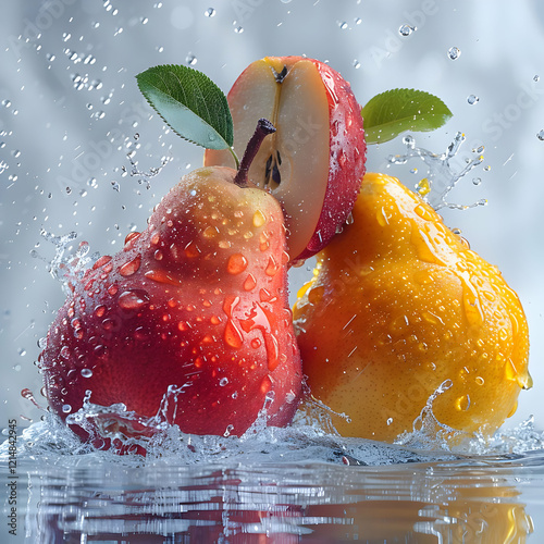 Ripe Pears Splashing in Wat...