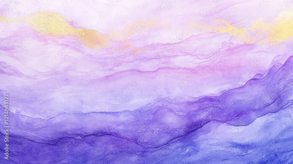 Fototapeta premium Abstract watercolor background with flowing purple and gold hues creating a dreamy and elegant effect