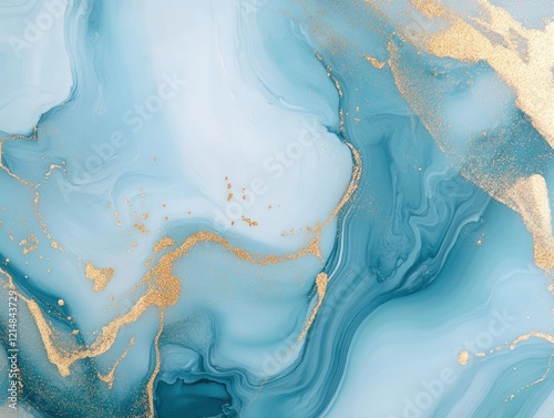 Abstract blue fluid art with gold accents, creating a mesmerizing and luxurious pattern