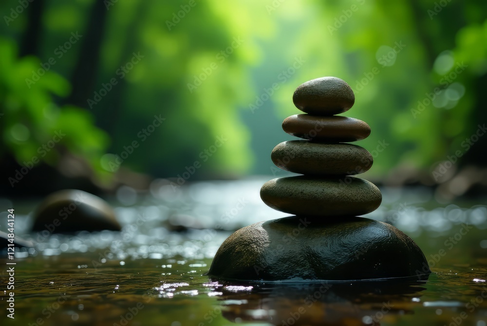 Balanced Rocks, Costa Rican Rainforest River Balanced Rocks, Costa Rican Rainforest River