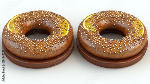 Two lemon bagels, wooden stands, studio shot, food photography, website photo