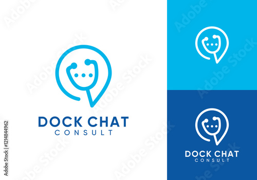stethoscope and talk logo. technology consult healthcare vector graphic design