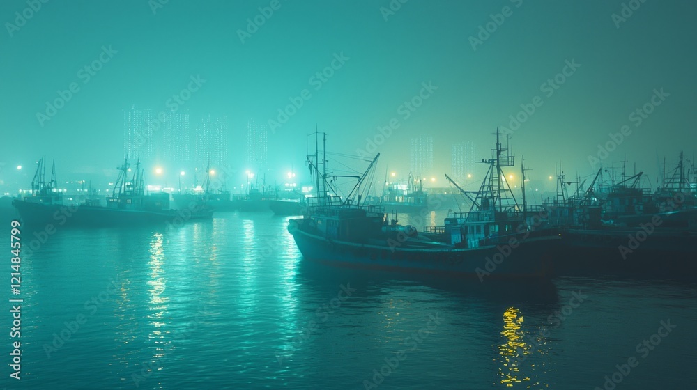 Silent Tranquility: Enchanting Night Harbor with Glowing Skyscrapers in the Distance Silent Tranquility: Enchanting Night Harbor with Glowing Skyscrapers in the Distance