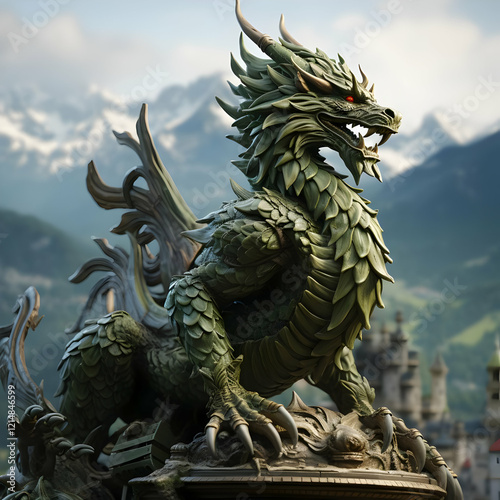Majestic Green Dragon Statu...