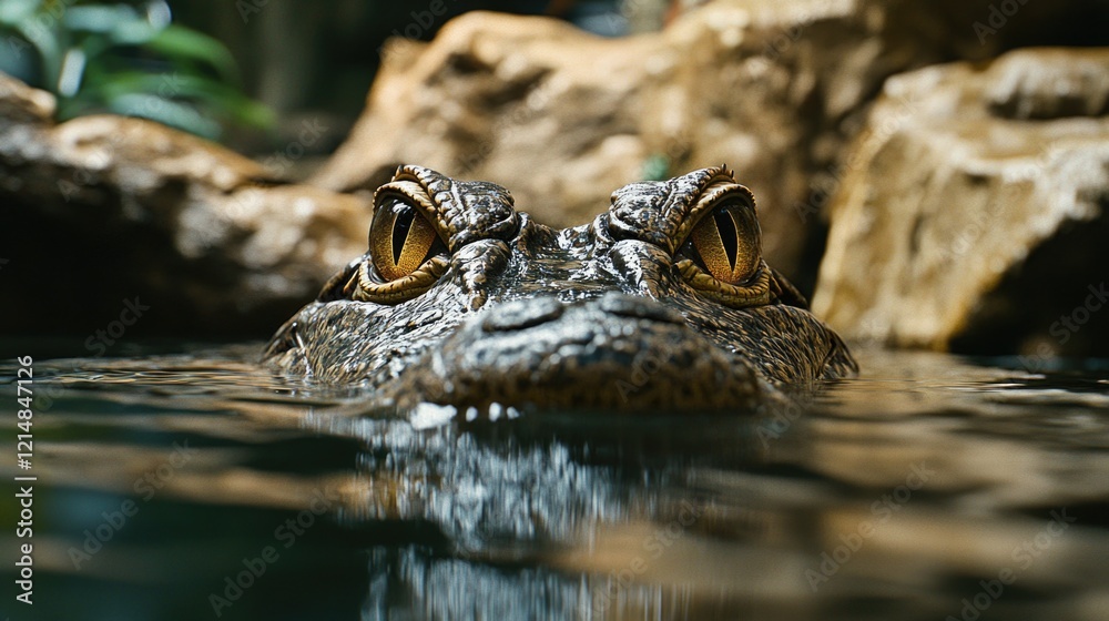 Fototapeta premium This is an American Alligator in its natural habitat, a swampy wetland. It is part of the fauna commonly found in this type of ecosystem.