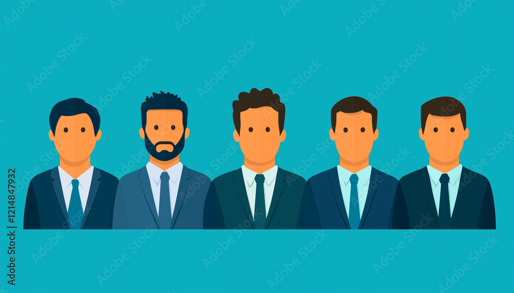 illustration of five businessmen on blue background illustration of five businessmen on blue background