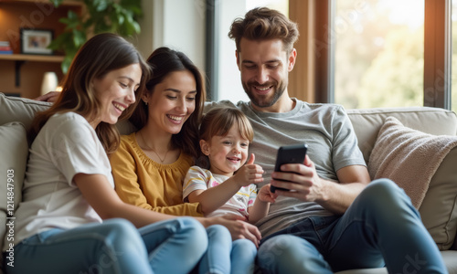 Happy family bonding: caucasian adults and children enjoying time together at home
