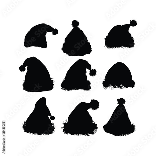 Doodle Santa Hats Silhouette set Clipart on a white Background