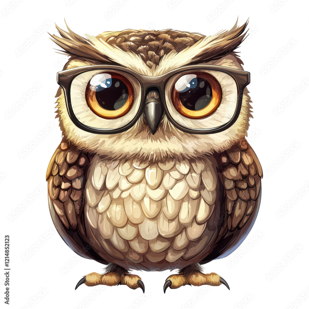 Obraz premium Charming cartoon owl with glasses forest background digital art whimsical setting character design