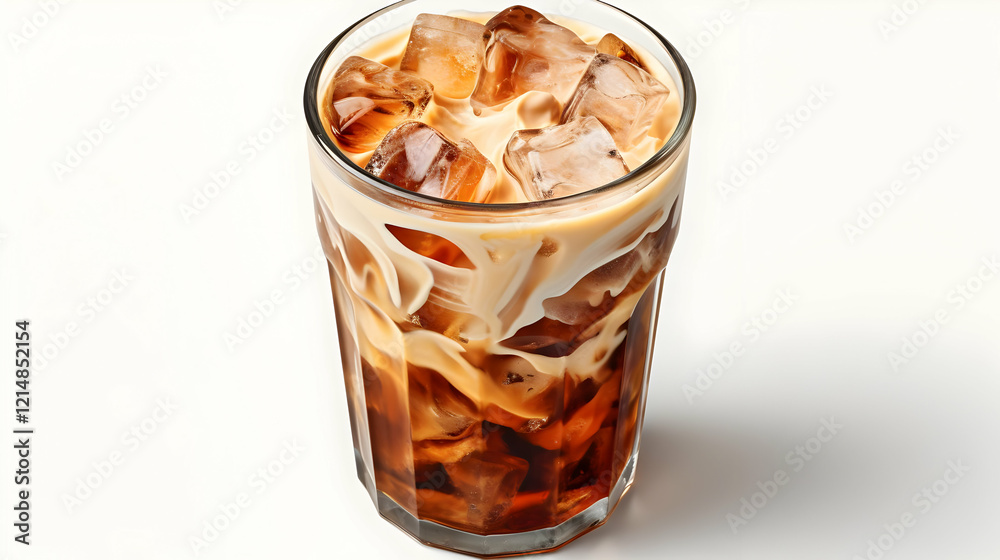 Iced Coffee with Cream Swirls in a Glass on White Background Creates a Refreshing Visual Iced Coffee with Cream Swirls in a Glass on White Background Creates a Refreshing Visual