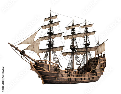 Detailed 3D Model of a Vintage Wooden Sailing Ship photo