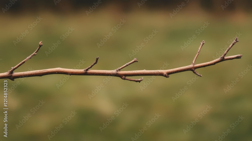 Close-up of a bare, brown branch against a blurred green background. Close-up of a bare, brown branch against a blurred green background.