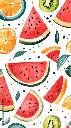 Watermelon, Orange, and Kiw...