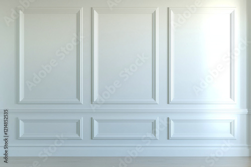 Obraz na płótnie symmetrical French style wall with classic paneling, featuring elegant white finishes and clean design. This interior space exudes sophistication and timeless charm w salonie