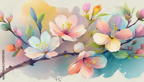 watercolor spring blossom floral art soft pastels