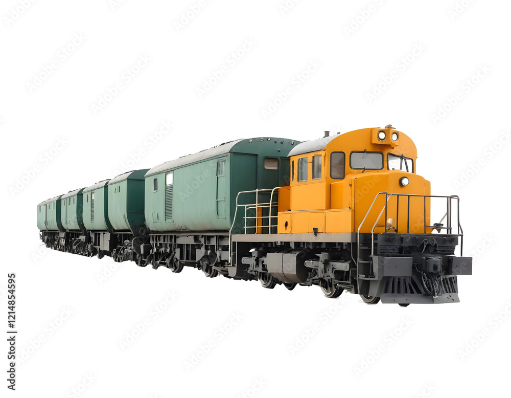 Full Train Set with Yellow Engine on Transparent Background Full Train Set with Yellow Engine on Transparent Background
