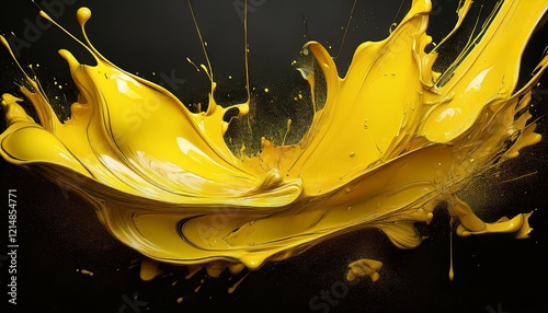 yellow paint splash on black background abstract art
