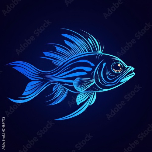 Stylized blue fish illustration, marine life design. photo