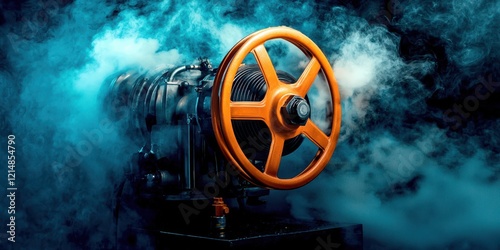 Steam engine with a yellow handle photo