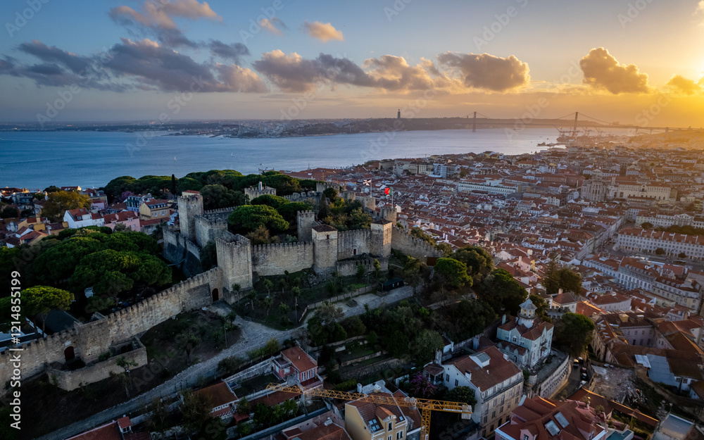 Fototapeta premium Lisbon on a sunset. Lisbon, Portugal. Aerial drone view