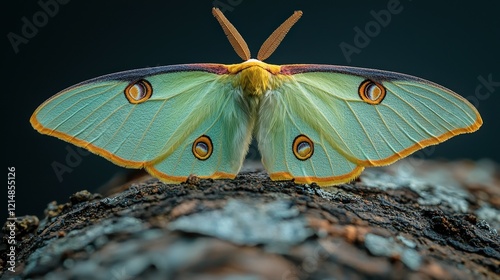 Vibrant Green Luna Moth Close-Up on Dark Wood