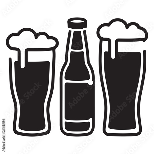 beer line art, beer silhouette,glass beer bottle icon shape symbol. beer vector illustration.hand drawn vector illustration isolated on white background.